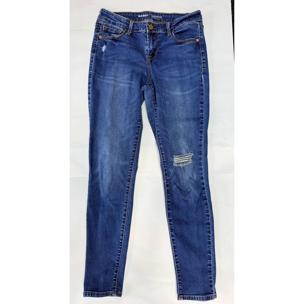 Old Navy Rockstar Mid-Rise Super Skinny Distressed Blue Jeans Womens Size 6 Reg